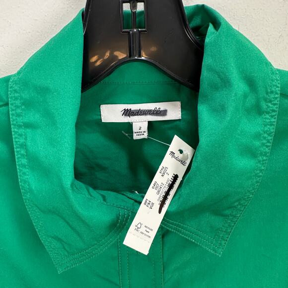 Madewell Seamed Long Sleeve Mini Shirtdress Poplin Cotton Verdant Green US 2 NWT - Picture 9 of 14